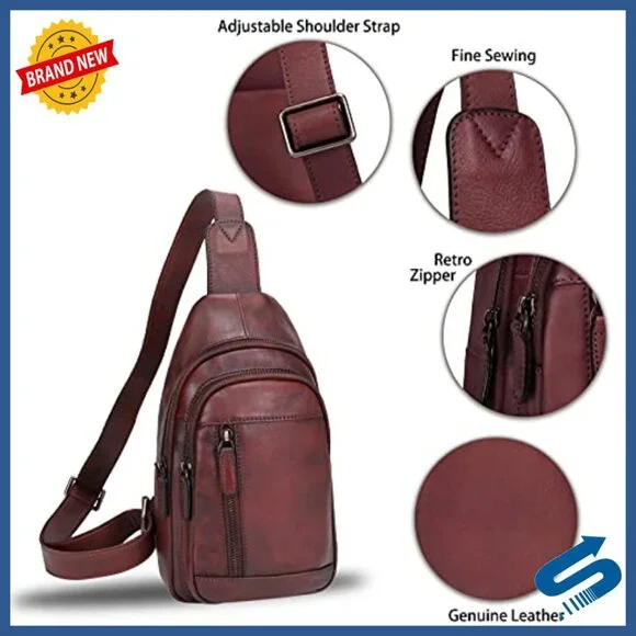 Genuine Leather Sling Backpack Crossbody Daypack Vintage  display picture 1